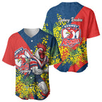 Sydney Roosters Baseball Jersey Golden Wattle Floral Polynesian - Australian Flower - Rugby Mascot