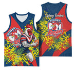 Sydney Roosters Basketball Jersey Golden Wattle Floral Polynesian - Australian Flower - Rugby Mascot