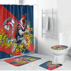Sydney Roosters Bathroom Set Golden Wattle Floral Polynesian - Australian Flower - Rugby Mascot