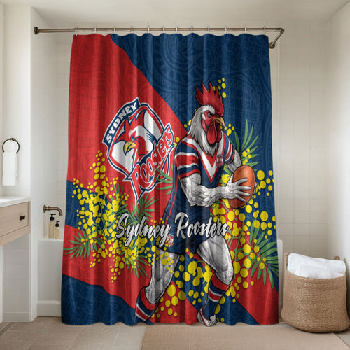 Sydney Roosters Bathroom Set Golden Wattle Floral Polynesian - Australian Flower - Rugby Mascot