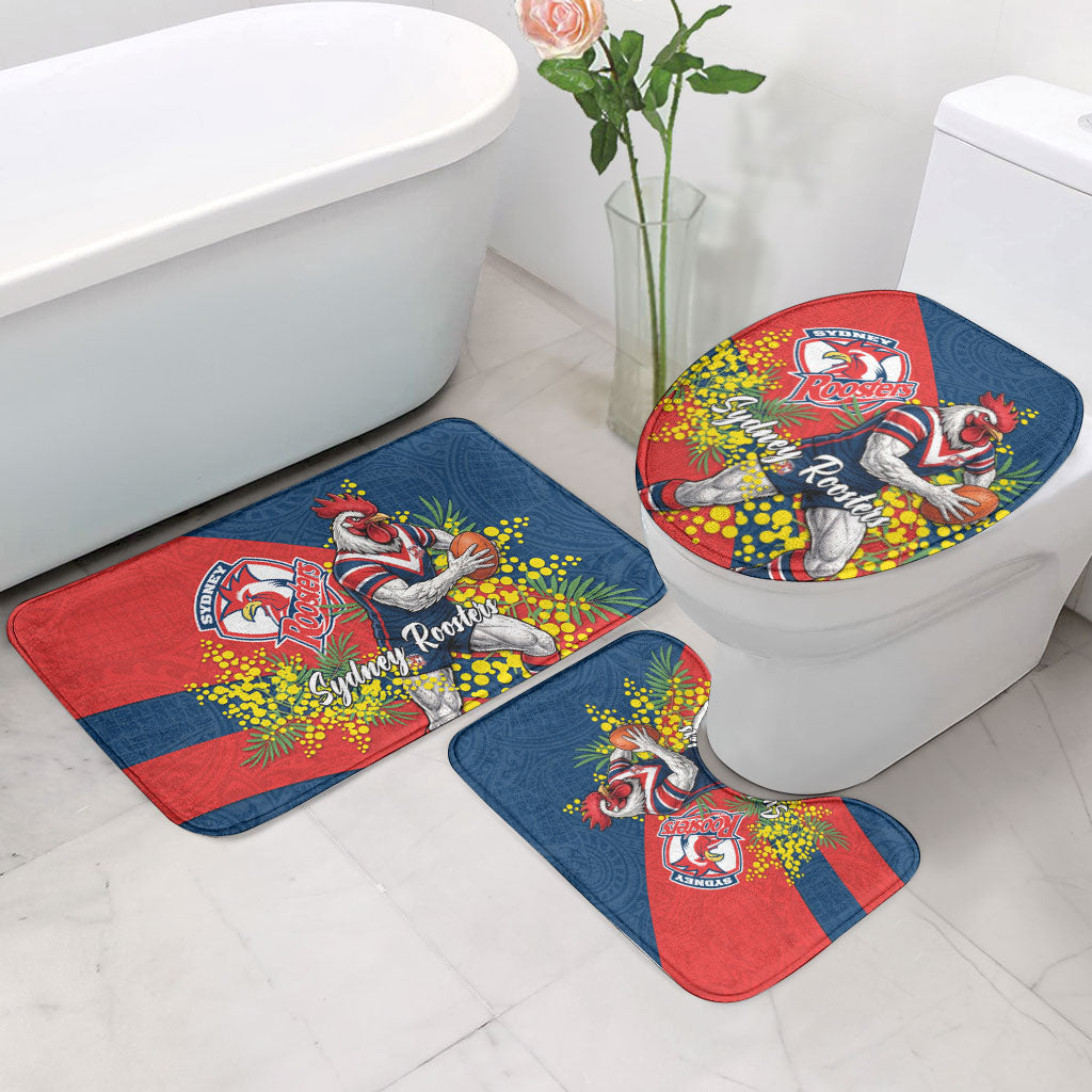 Sydney Roosters Bathroom Set Golden Wattle Floral Polynesian - Australian Flower - Rugby Mascot