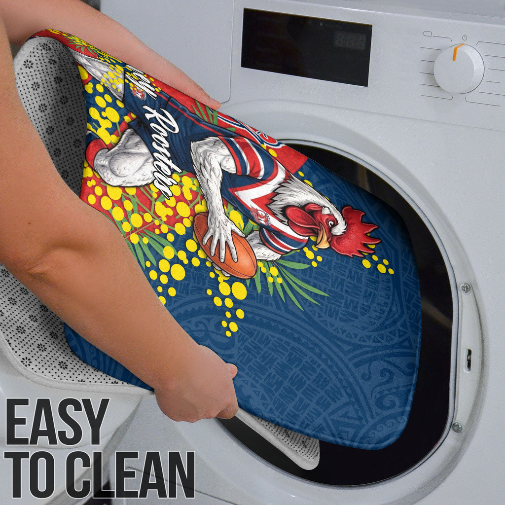 Sydney Roosters Bathroom Set Golden Wattle Floral Polynesian - Australian Flower - Rugby Mascot