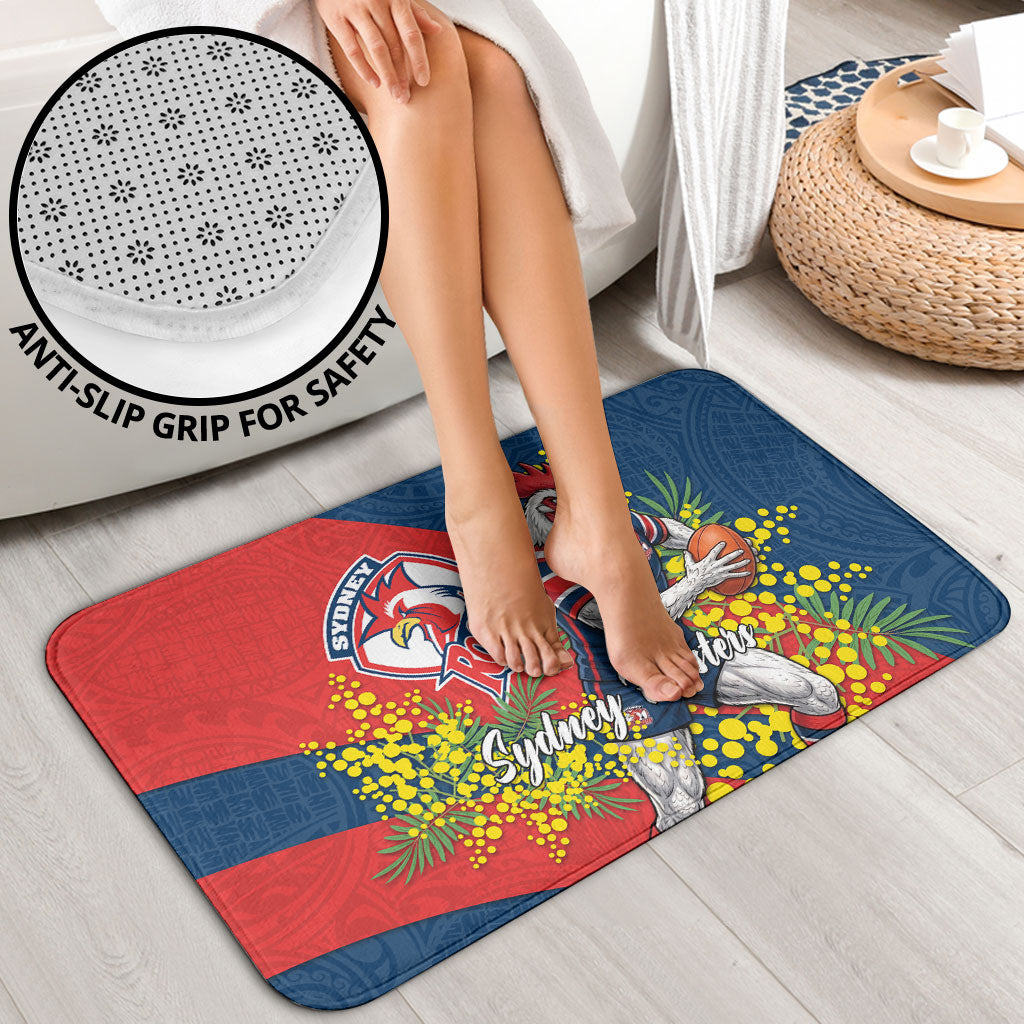 Sydney Roosters Bathroom Set Golden Wattle Floral Polynesian - Australian Flower - Rugby Mascot