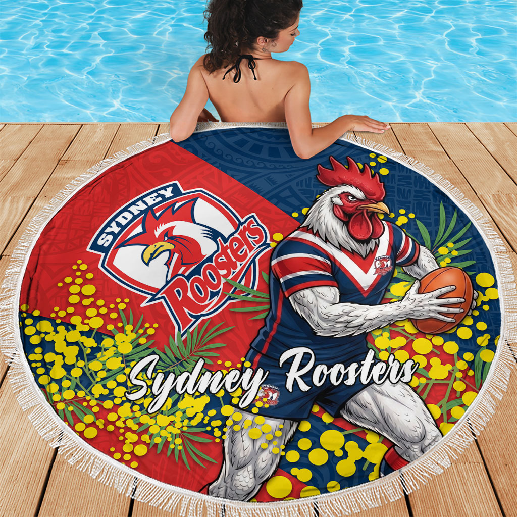 Sydney Roosters Beach Blanket Golden Wattle Floral Polynesian - Australian Flower - Rugby Mascot