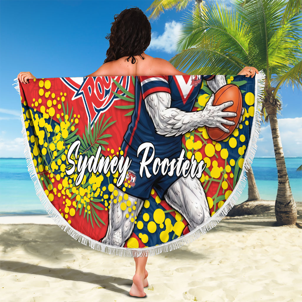 Sydney Roosters Beach Blanket Golden Wattle Floral Polynesian - Australian Flower - Rugby Mascot