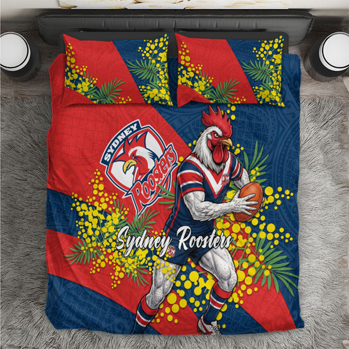 Sydney Roosters Bedding Set Golden Wattle Floral Polynesian - Australian Flower - Rugby Mascot
