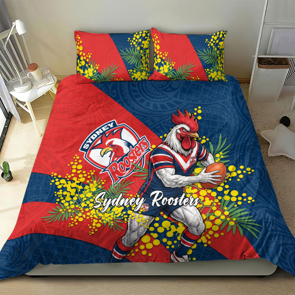 Sydney Roosters Bedding Set Golden Wattle Floral Polynesian - Australian Flower - Rugby Mascot