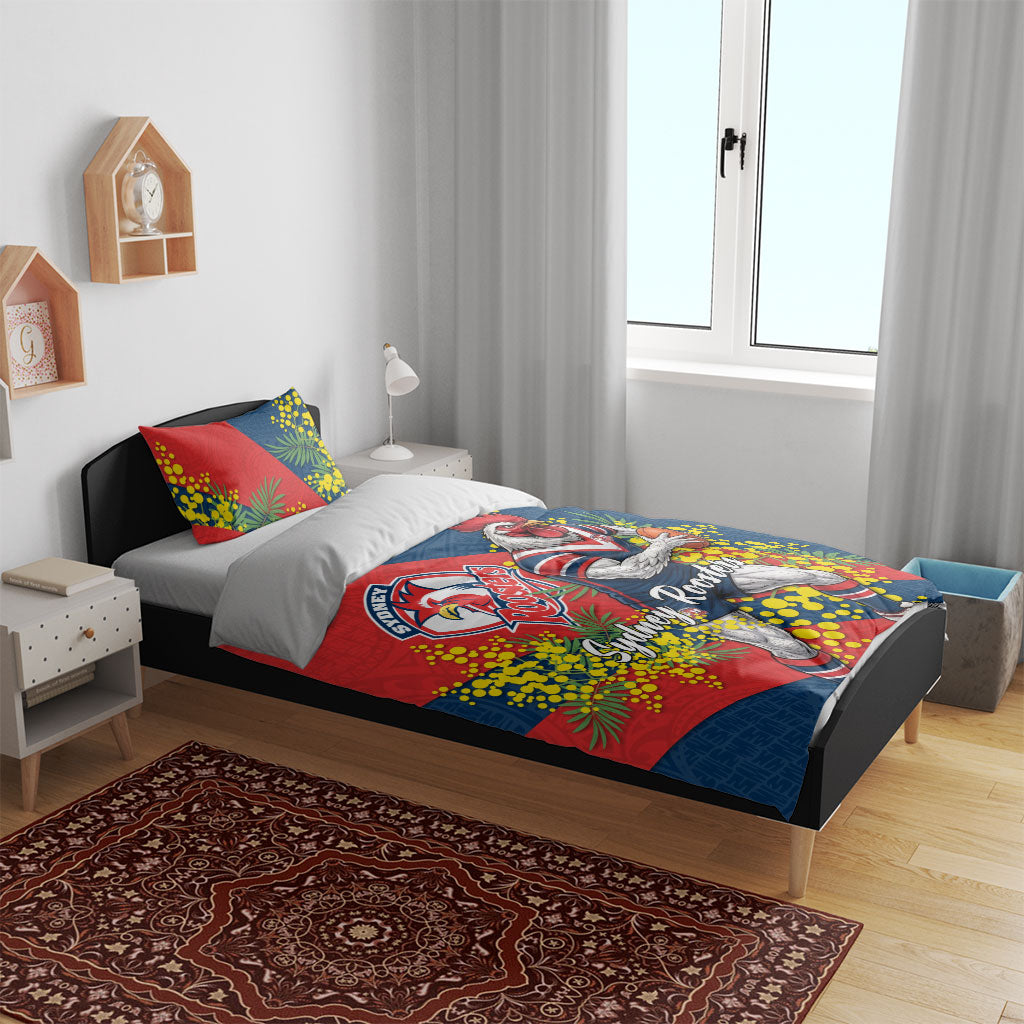 Sydney Roosters Bedding Set Golden Wattle Floral Polynesian - Australian Flower - Rugby Mascot