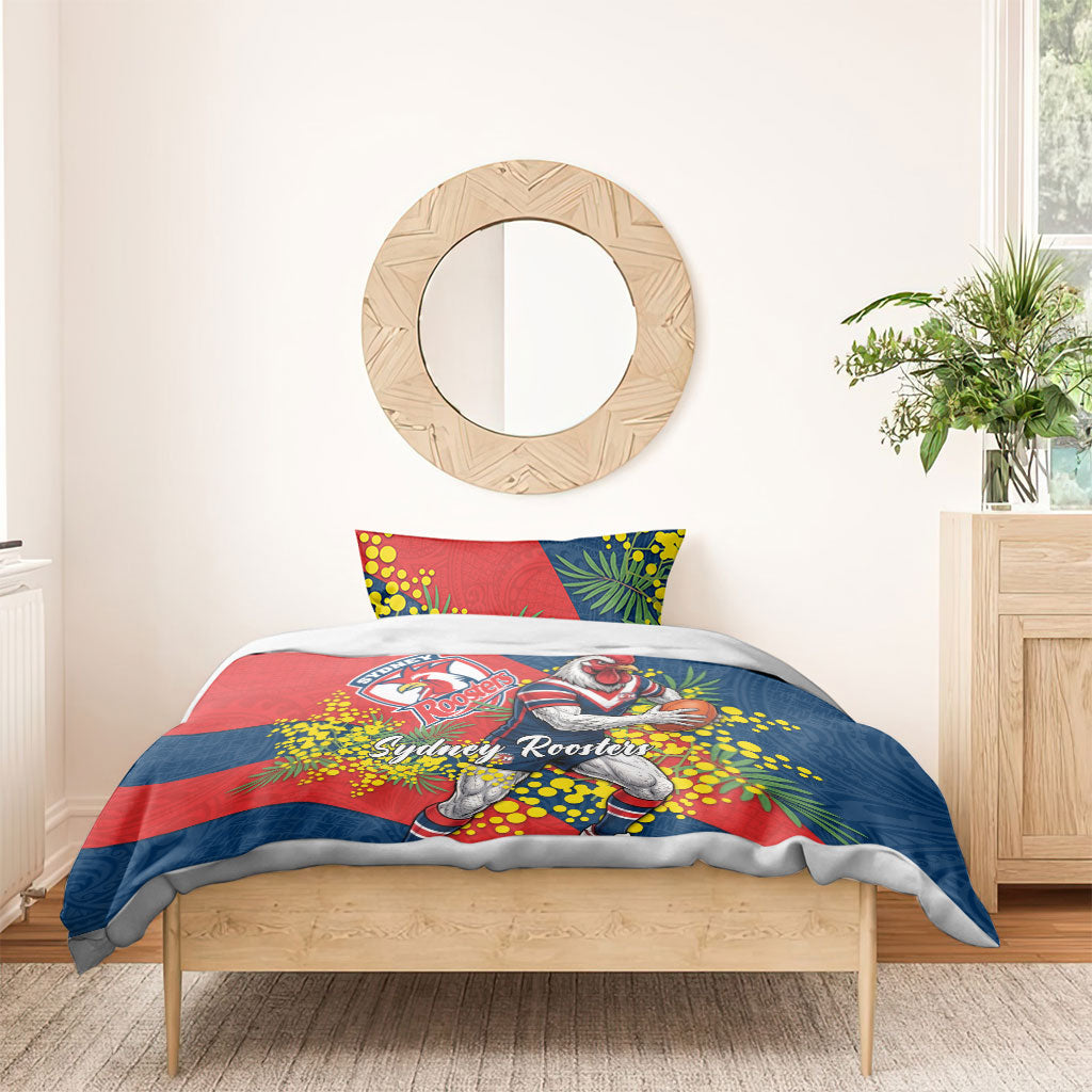 Sydney Roosters Bedding Set Golden Wattle Floral Polynesian - Australian Flower - Rugby Mascot