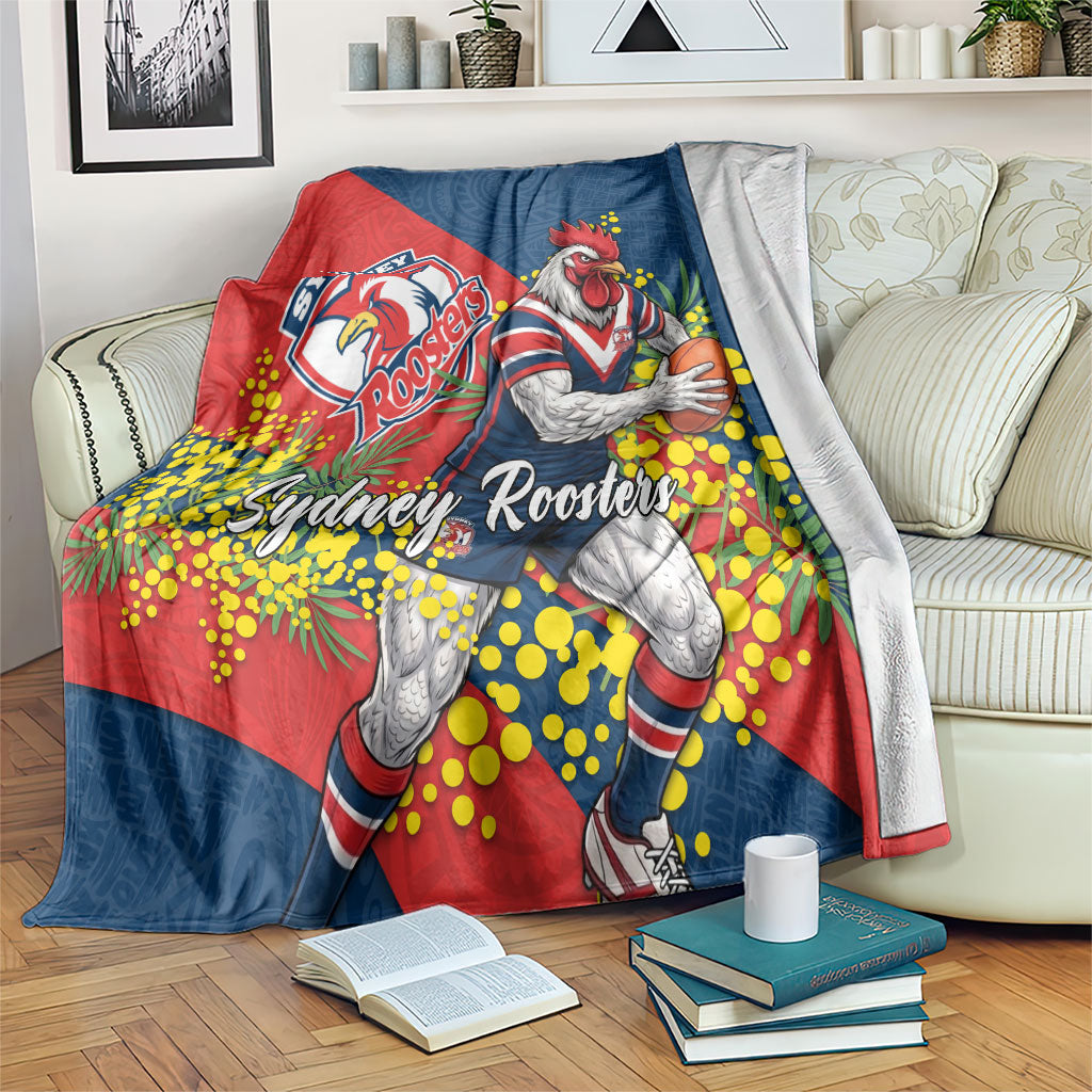 Sydney Roosters Blanket Golden Wattle Floral Polynesian - Australian Flower - Rugby Mascot