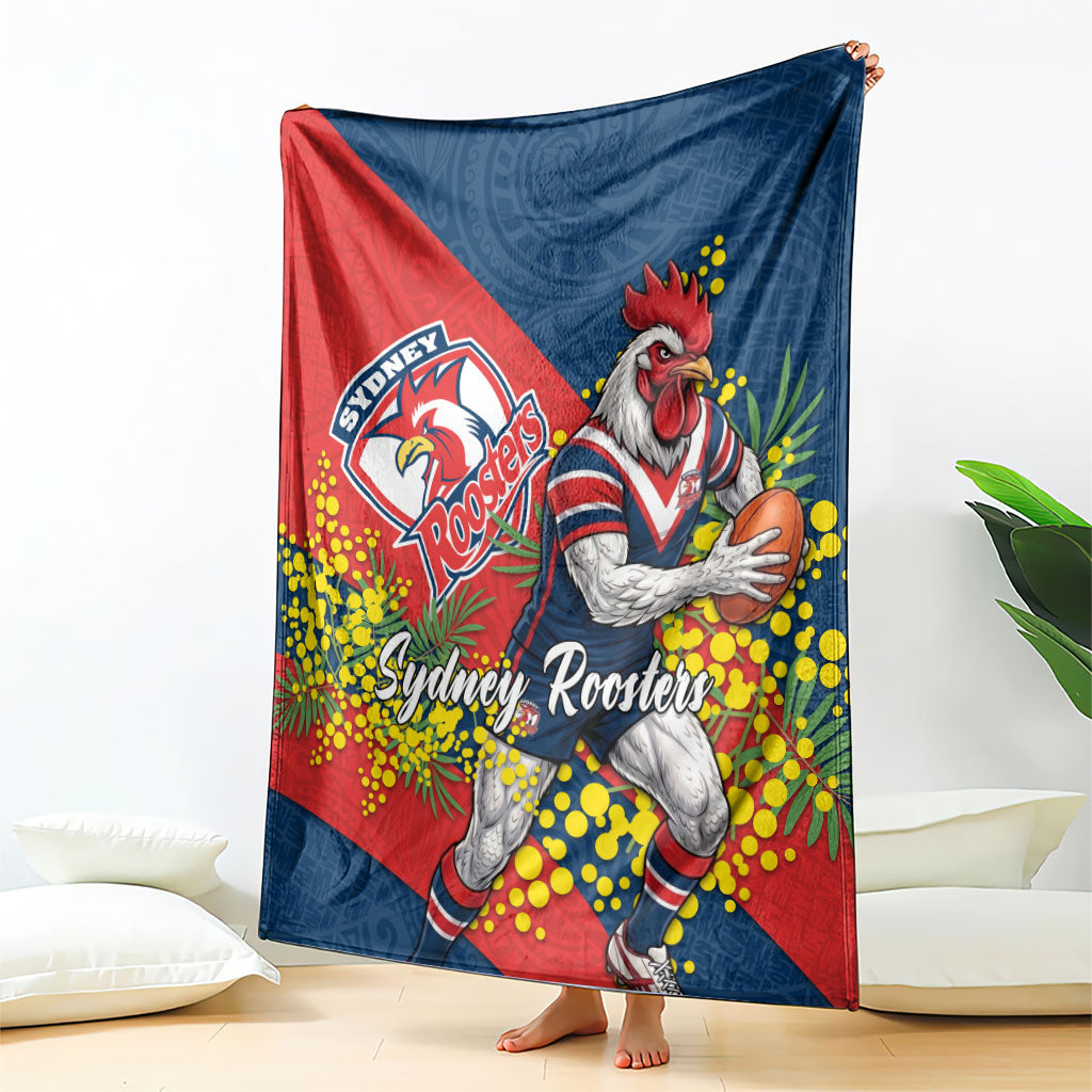 Sydney Roosters Blanket Golden Wattle Floral Polynesian - Australian Flower - Rugby Mascot