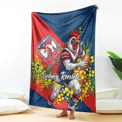 Sydney Roosters Blanket Golden Wattle Floral Polynesian - Australian Flower - Rugby Mascot
