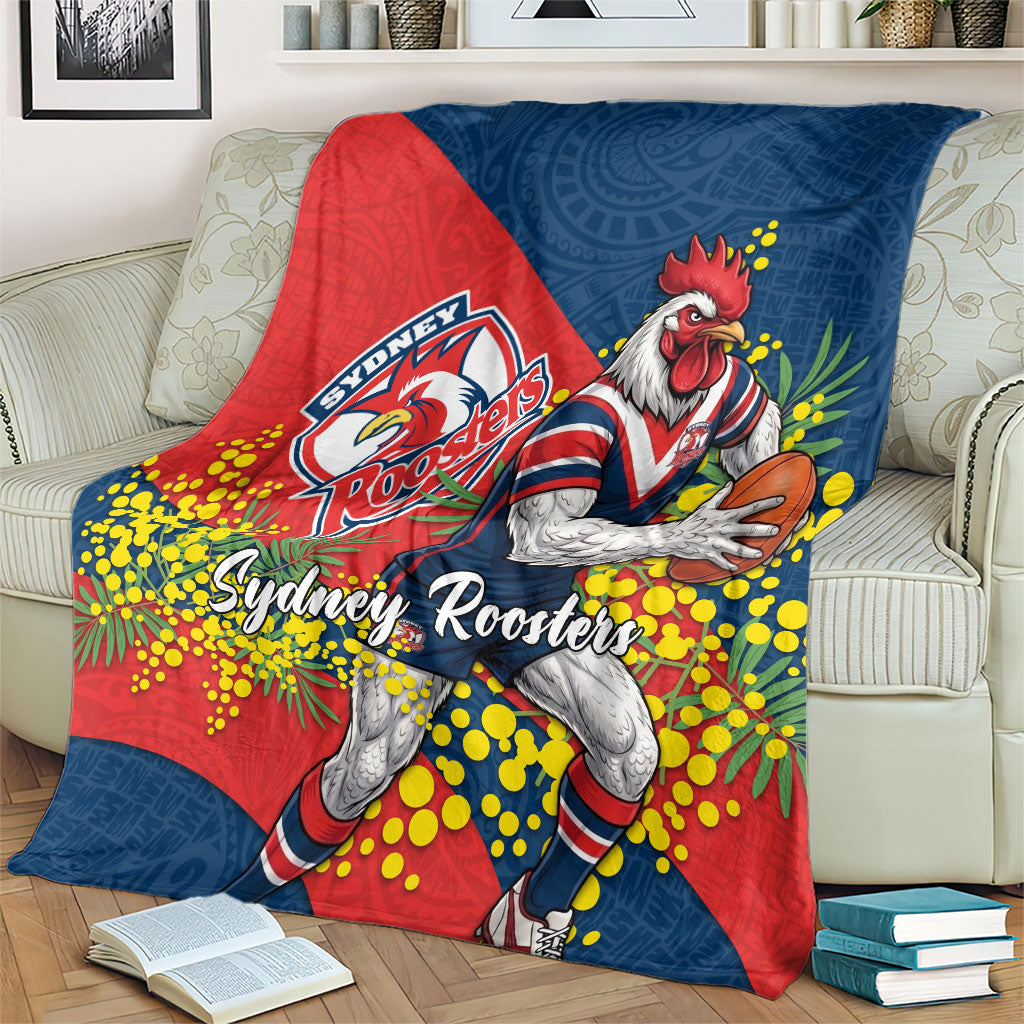 Sydney Roosters Blanket Golden Wattle Floral Polynesian - Australian Flower - Rugby Mascot