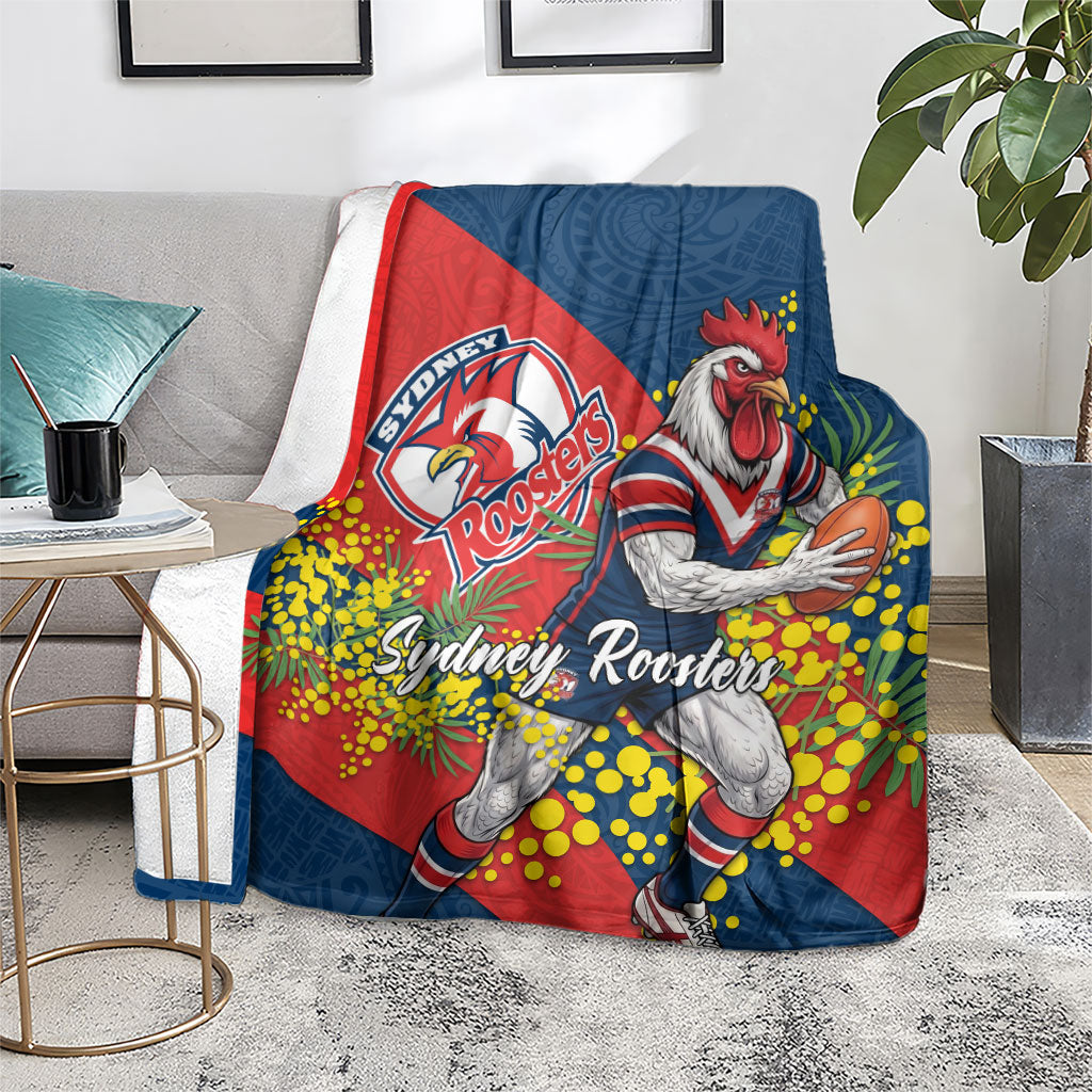 Sydney Roosters Blanket Golden Wattle Floral Polynesian - Australian Flower - Rugby Mascot