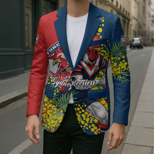 Sydney Roosters Blazer Golden Wattle Floral Polynesian - Australian Flower - Rugby Mascot