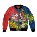 Sydney Roosters Bomber Jacket Golden Wattle Floral Polynesian - Australian Flower - Rugby Mascot