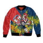 Sydney Roosters Bomber Jacket Golden Wattle Floral Polynesian - Australian Flower - Rugby Mascot