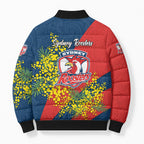 Sydney Roosters Bomber Puffer Jacket Golden Wattle Floral Polynesian - Australian Flower - Rugby Mascot