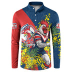 Sydney Roosters Button Sweatshirt Golden Wattle Floral Polynesian - Australian Flower - Rugby Mascot