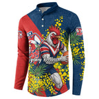 Sydney Roosters Button Sweatshirt Golden Wattle Floral Polynesian - Australian Flower - Rugby Mascot