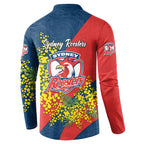 Sydney Roosters Button Sweatshirt Golden Wattle Floral Polynesian - Australian Flower - Rugby Mascot