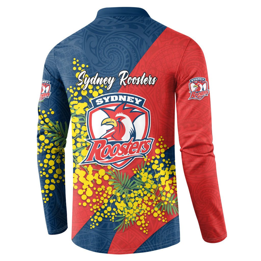Sydney Roosters Button Sweatshirt Golden Wattle Floral Polynesian - Australian Flower - Rugby Mascot