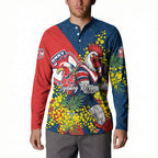 Sydney Roosters Button Sweatshirt Golden Wattle Floral Polynesian - Australian Flower - Rugby Mascot