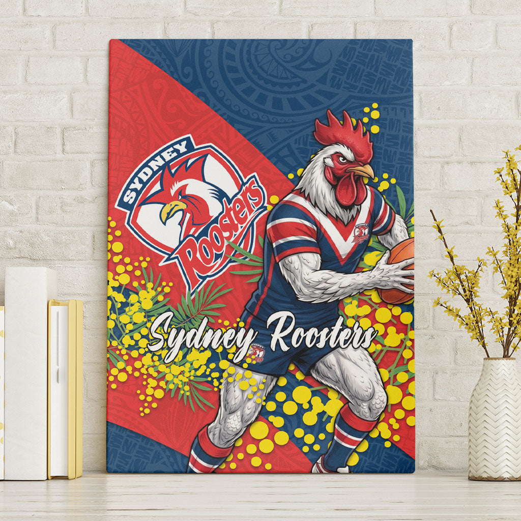 Sydney Roosters Canvas Wall Art Golden Wattle Floral Polynesian - Australian Flower - Rugby Mascot