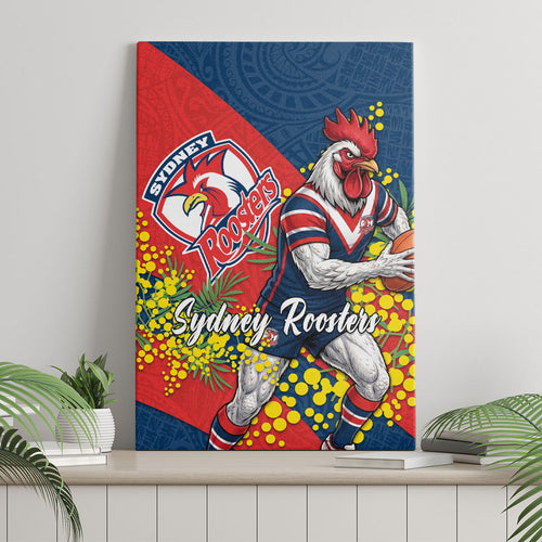 Sydney Roosters Canvas Wall Art Golden Wattle Floral Polynesian - Australian Flower - Rugby Mascot