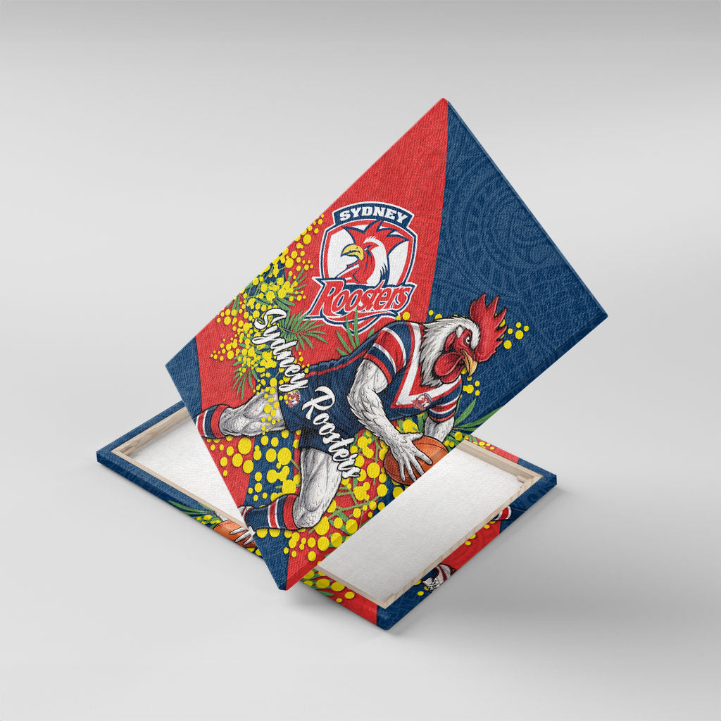 Sydney Roosters Canvas Wall Art Golden Wattle Floral Polynesian - Australian Flower - Rugby Mascot