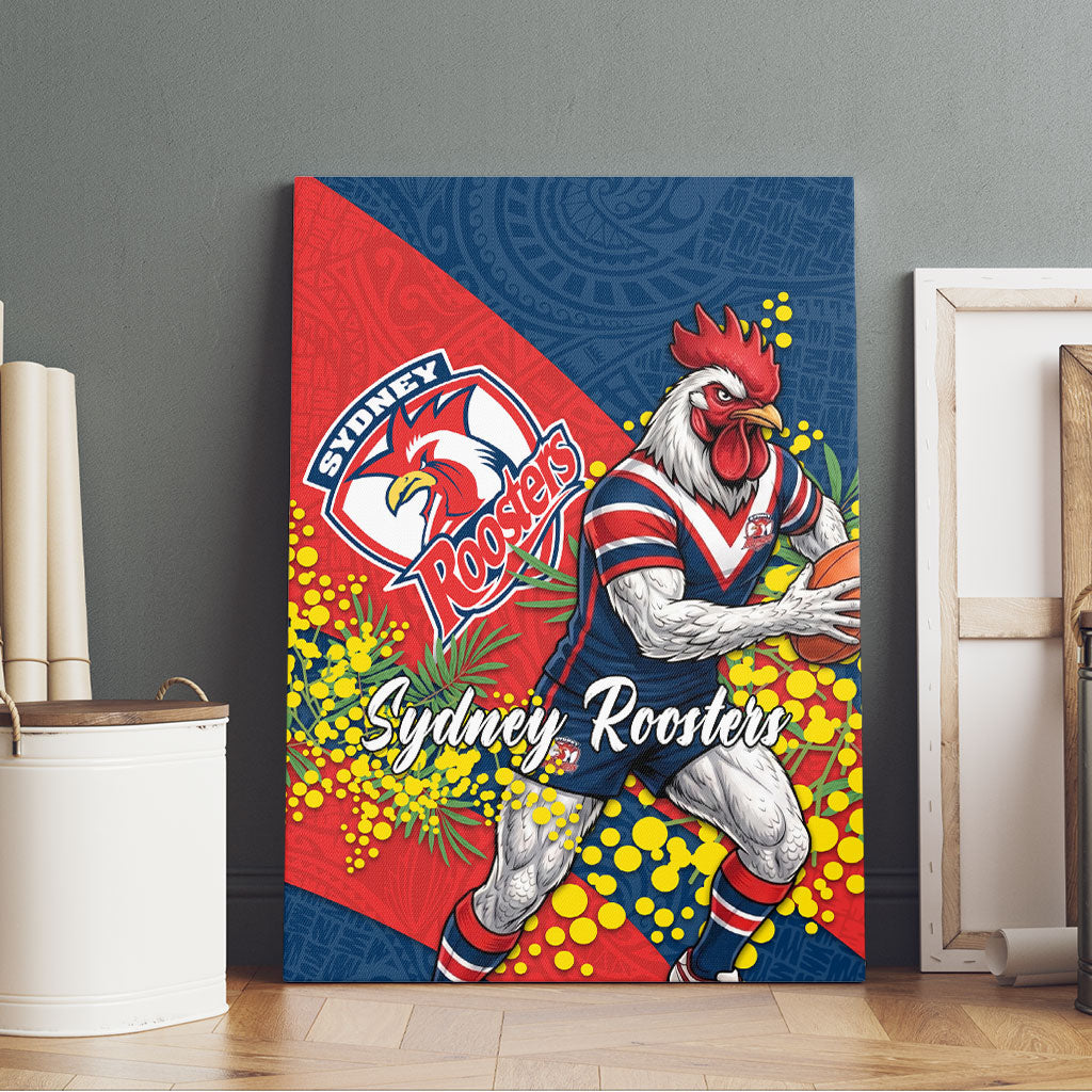 Sydney Roosters Canvas Wall Art Golden Wattle Floral Polynesian - Australian Flower - Rugby Mascot