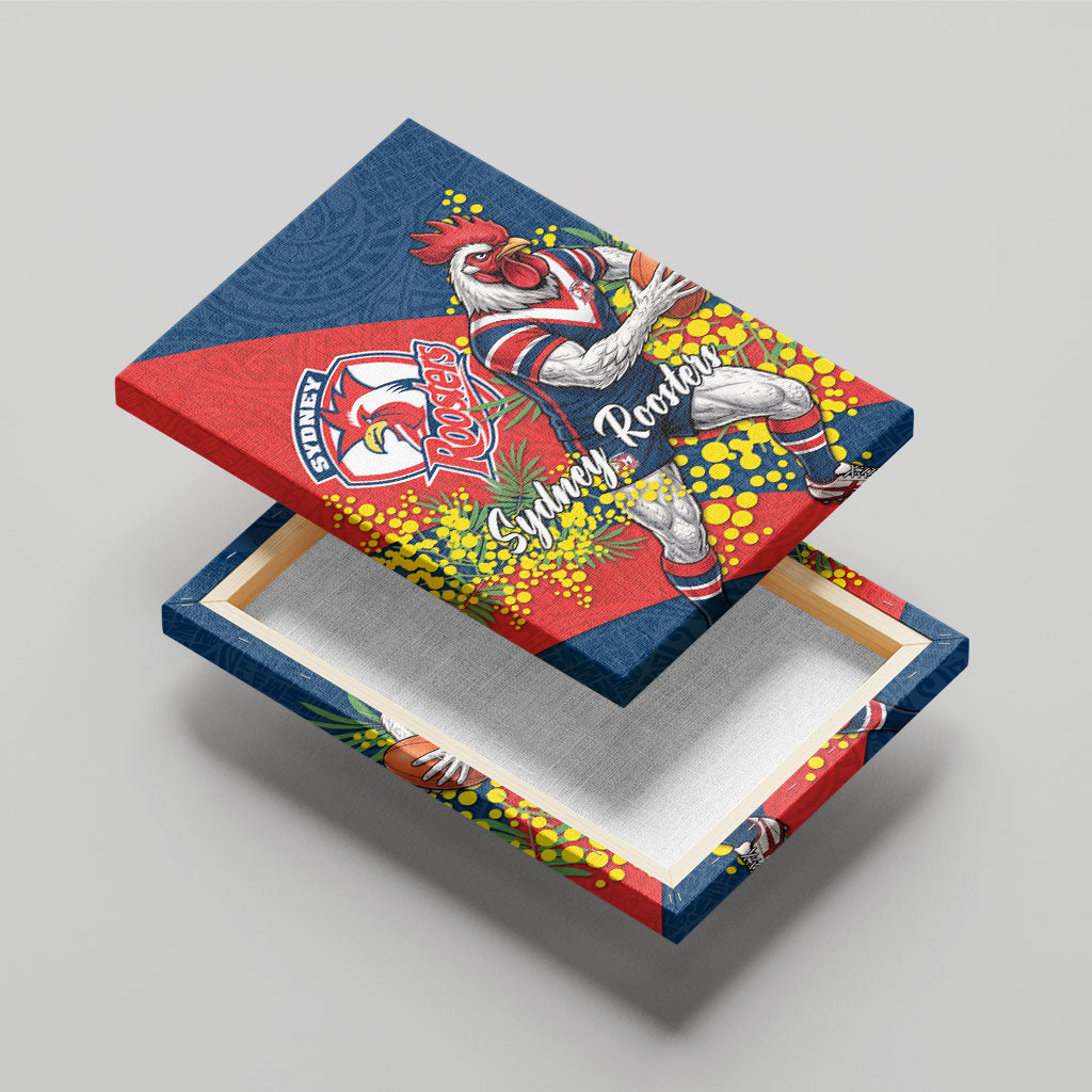 Sydney Roosters Canvas Wall Art Golden Wattle Floral Polynesian - Australian Flower - Rugby Mascot