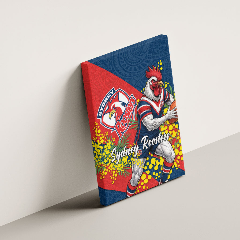 Sydney Roosters Canvas Wall Art Golden Wattle Floral Polynesian - Australian Flower - Rugby Mascot