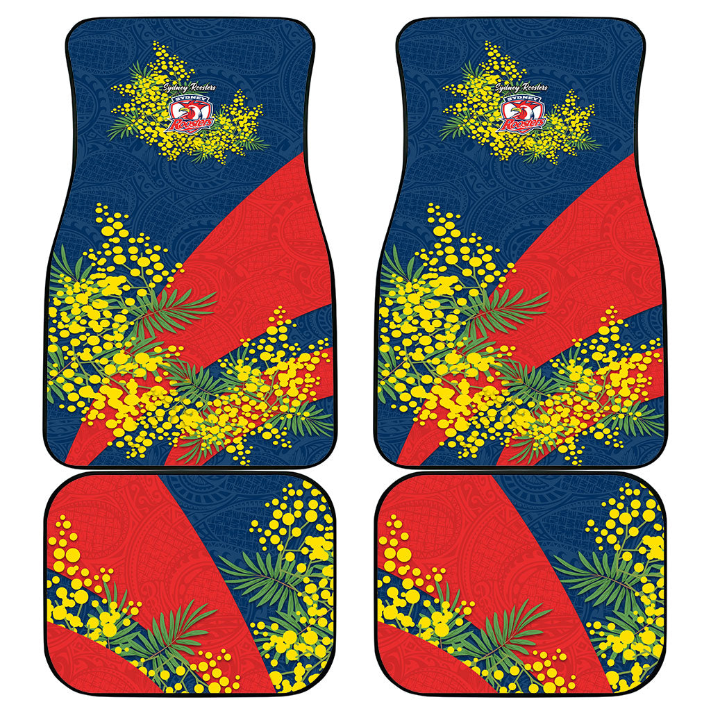 Sydney Roosters Car Mats Golden Wattle Floral Polynesian - Australian Flower - Rugby Mascot
