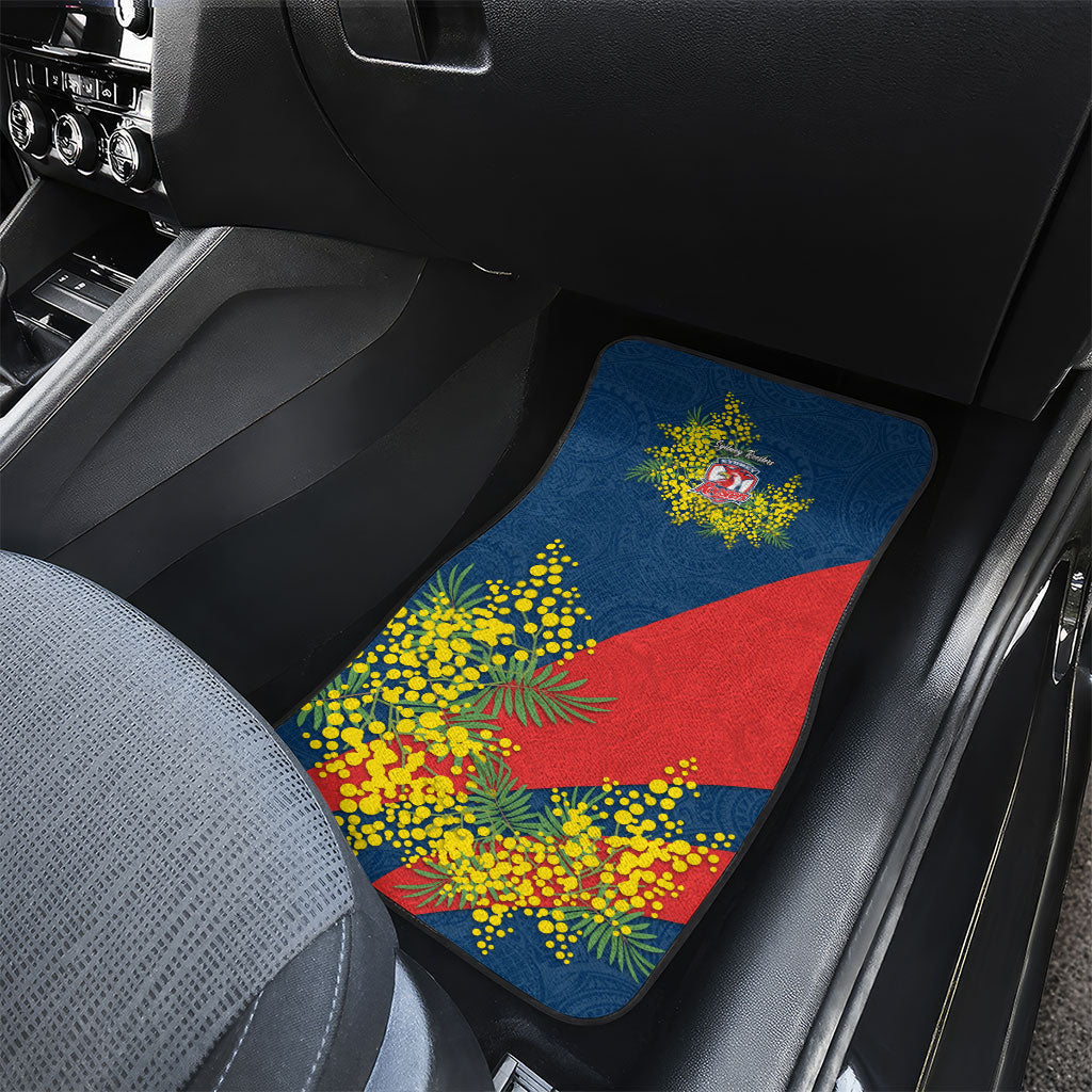 Sydney Roosters Car Mats Golden Wattle Floral Polynesian - Australian Flower - Rugby Mascot