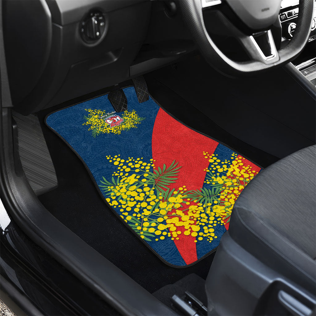 Sydney Roosters Car Mats Golden Wattle Floral Polynesian - Australian Flower - Rugby Mascot