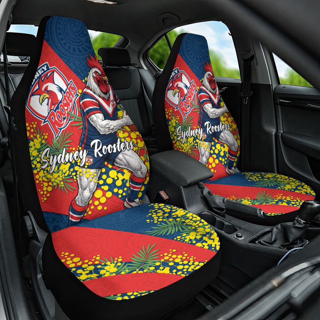 Sydney Roosters Car Seat Cover Golden Wattle Floral Polynesian - Australian Flower - Rugby Mascot