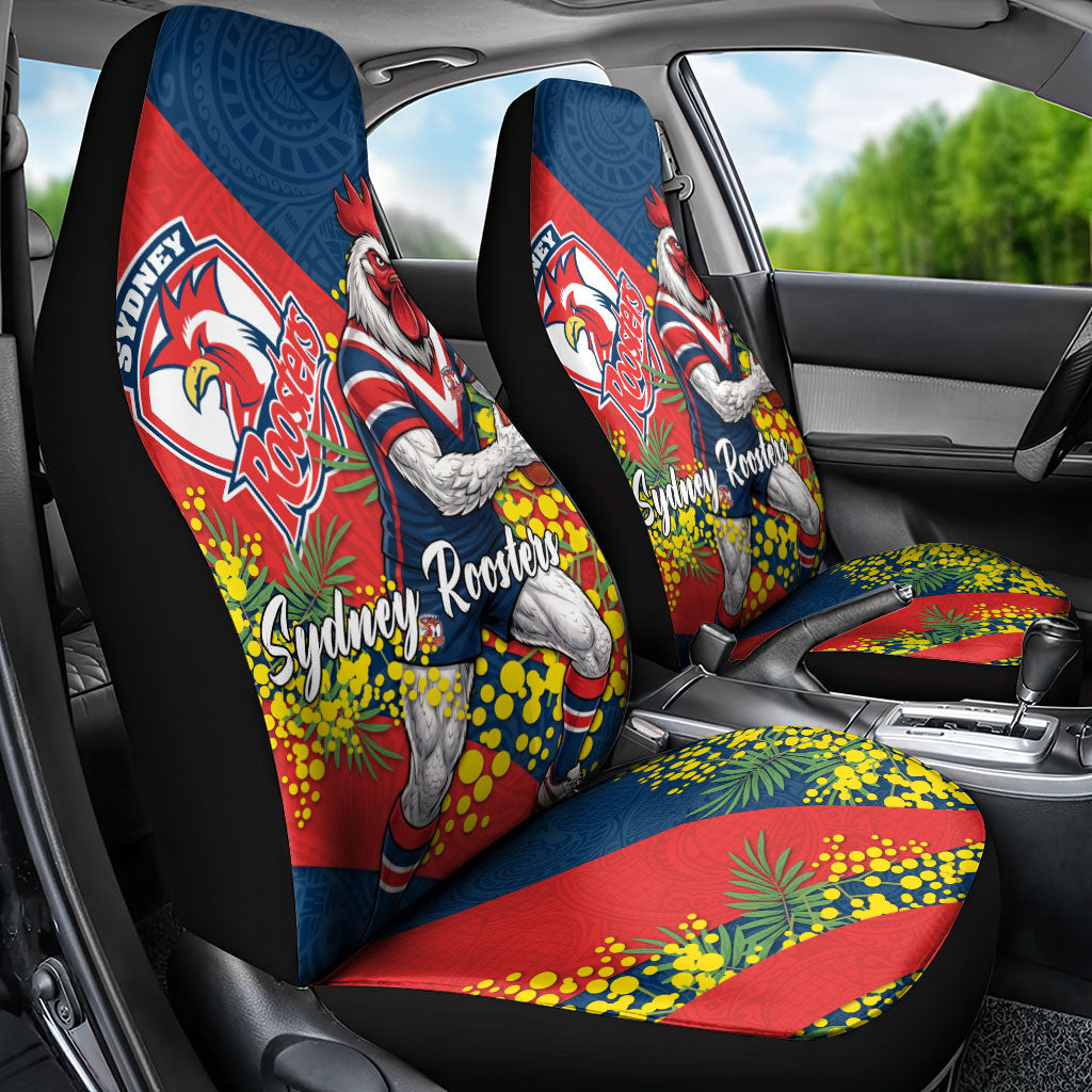 Sydney Roosters Car Seat Cover Golden Wattle Floral Polynesian - Australian Flower - Rugby Mascot