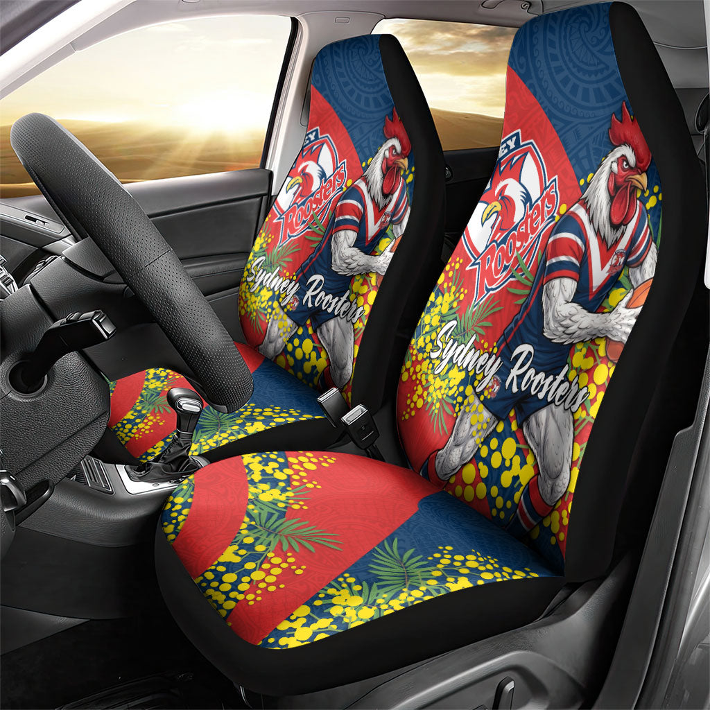 Sydney Roosters Car Seat Cover Golden Wattle Floral Polynesian - Australian Flower - Rugby Mascot