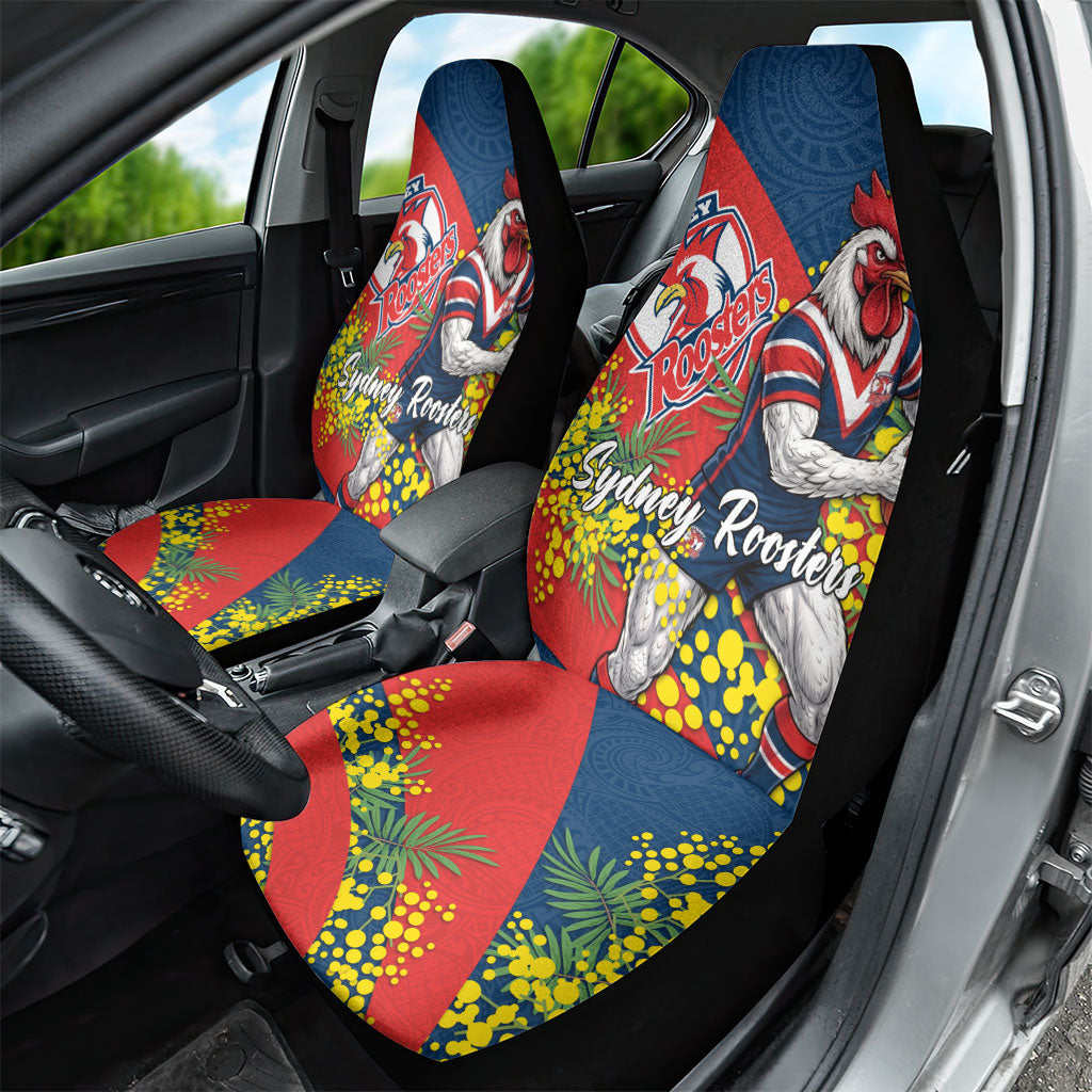 Sydney Roosters Car Seat Cover Golden Wattle Floral Polynesian - Australian Flower - Rugby Mascot