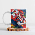 Sydney Roosters Ceramic Mug Golden Wattle Floral Polynesian - Australian Flower - Rugby Mascot