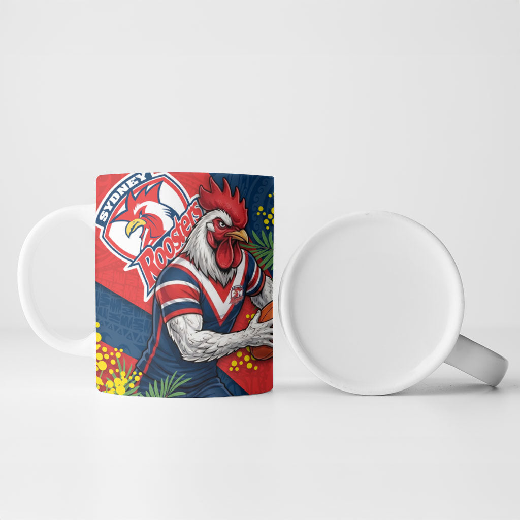 Sydney Roosters Ceramic Mug Golden Wattle Floral Polynesian - Australian Flower - Rugby Mascot