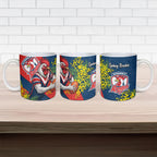 Sydney Roosters Ceramic Mug Golden Wattle Floral Polynesian - Australian Flower - Rugby Mascot