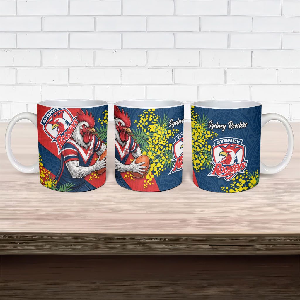 Sydney Roosters Ceramic Mug Golden Wattle Floral Polynesian - Australian Flower - Rugby Mascot