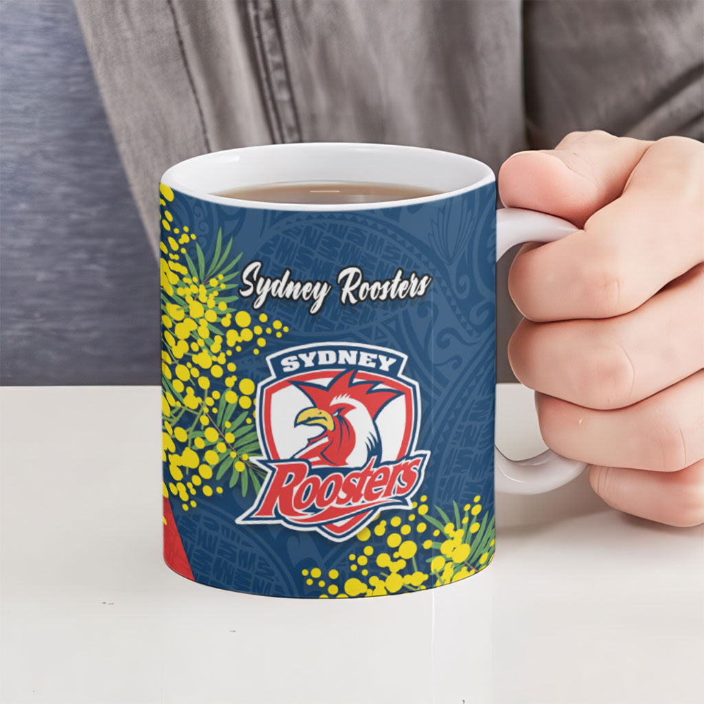 Sydney Roosters Ceramic Mug Golden Wattle Floral Polynesian - Australian Flower - Rugby Mascot