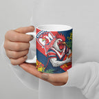 Sydney Roosters Ceramic Mug Golden Wattle Floral Polynesian - Australian Flower - Rugby Mascot
