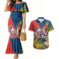 Sydney Roosters Couples Matching Mermaid Dress and Hawaiian Shirt Golden Wattle Floral Polynesian - Australian Flower - Rugby Mascot