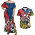 Sydney Roosters Couples Matching Off Shoulder Maxi Dress and Hawaiian Shirt Golden Wattle Floral Polynesian - Australian Flower - Rugby Mascot