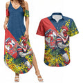 Sydney Roosters Couples Matching Summer Maxi Dress and Hawaiian Shirt Golden Wattle Floral Polynesian - Australian Flower - Rugby Mascot