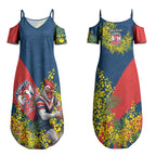 Sydney Roosters Couples Matching Summer Maxi Dress and Hawaiian Shirt Golden Wattle Floral Polynesian - Australian Flower - Rugby Mascot